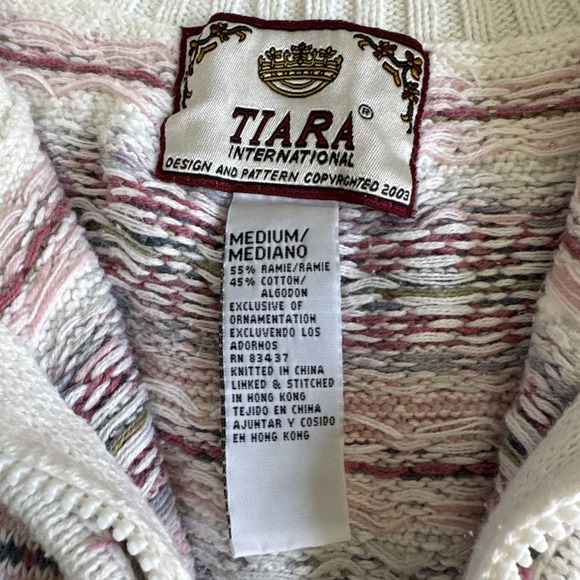 Vintage Tiara International Cardigan Sz M Pink Fair Isle Sweater Nordic Zip - Picture 2 of 7
